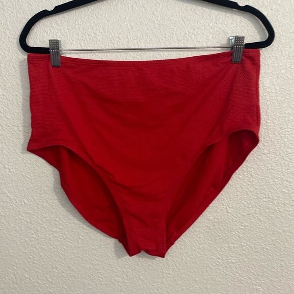 Kona Sol- textured hot red high-waisted bikini bottoms- Size 1X - Picture 1 of 4